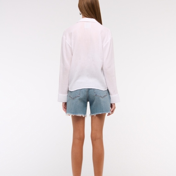 Abercrombie & Fitch Long Sleeve Oversized Tie Front Gauzy Shirt - Picture 5 of 6